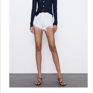 Zara High Rise White Denim Shorts